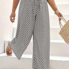  Wide Leg Trousers Allover Print Paperbag Waist