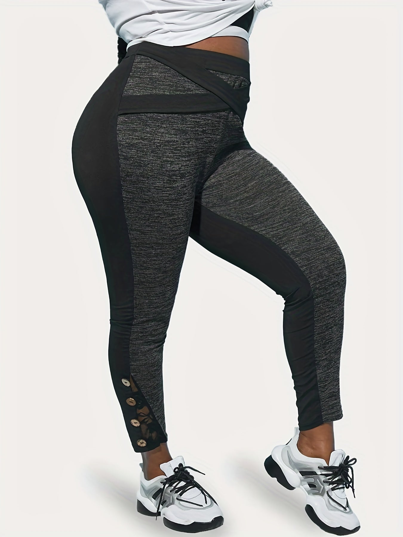  Colorblock Cross Belt Lace Leggings