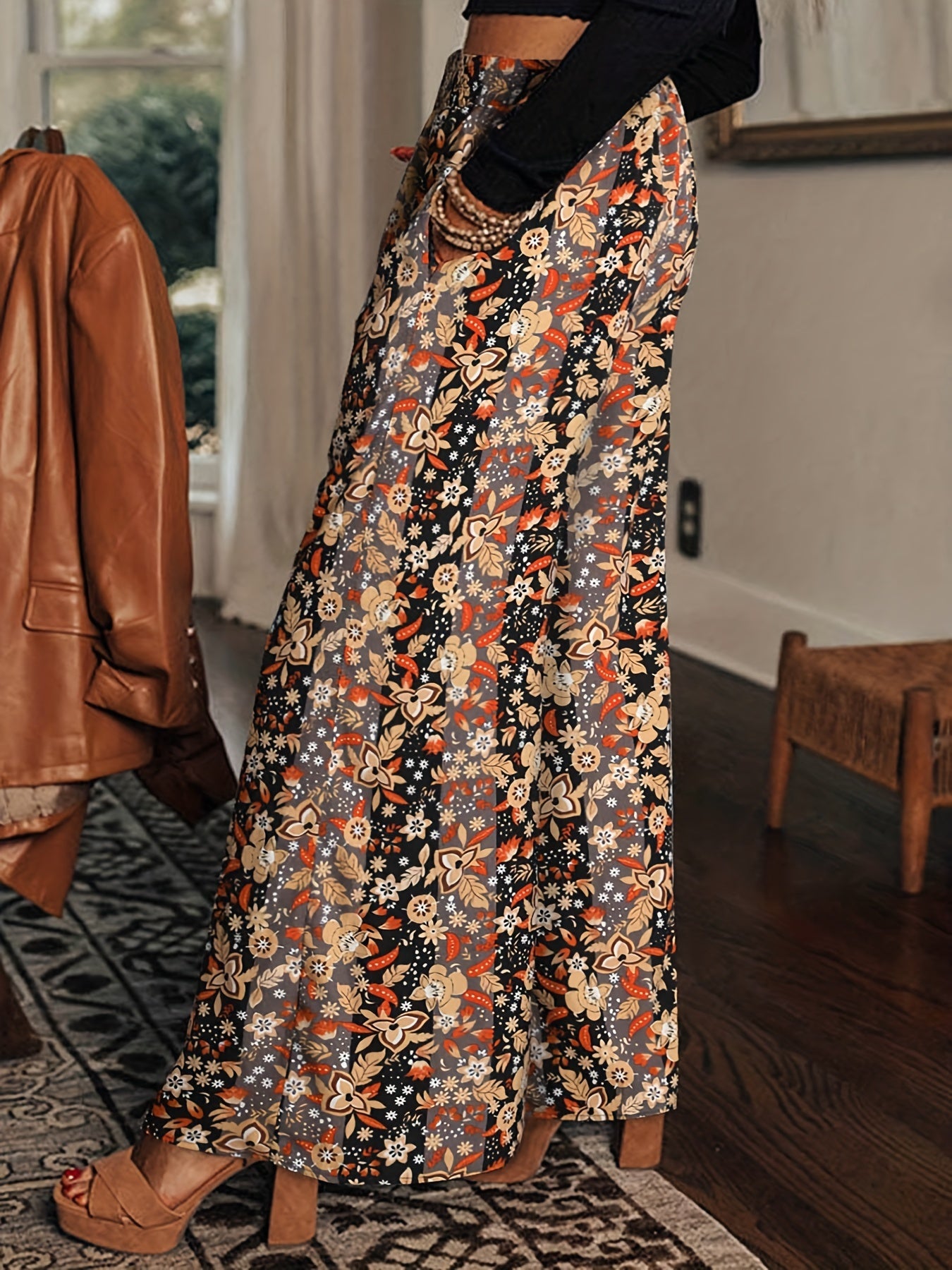  Random Print High Rise Wide Leg Pant
