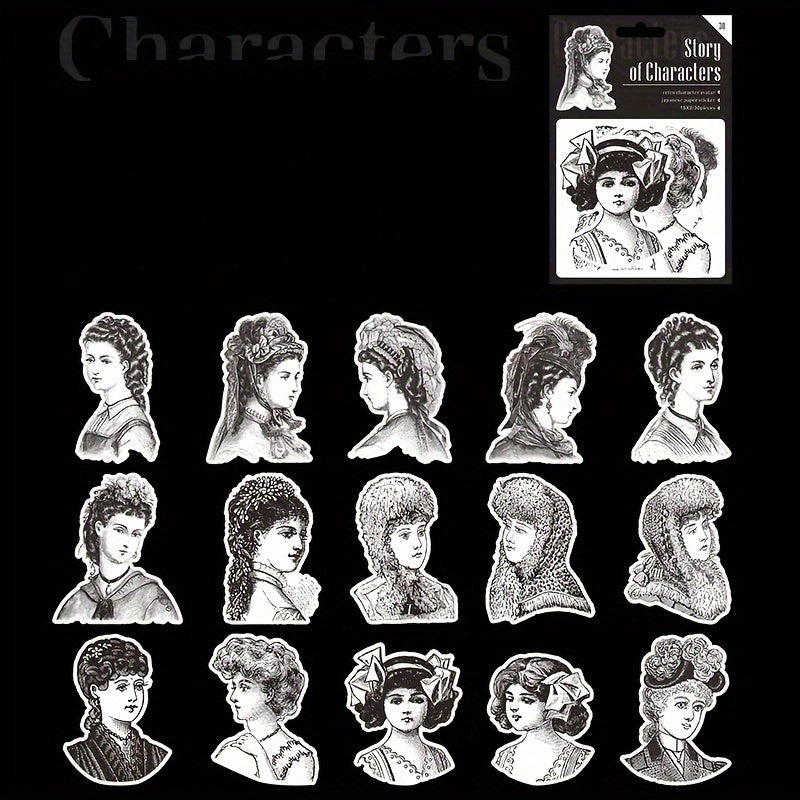 30 Sheets Retro Characters DIY Decoration Stickers - 6 Styles
