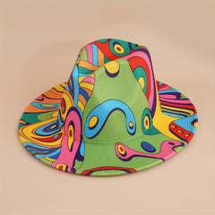 Cartoon Graffiti Print Fedora Cap Western Windproof Cowboy Hat