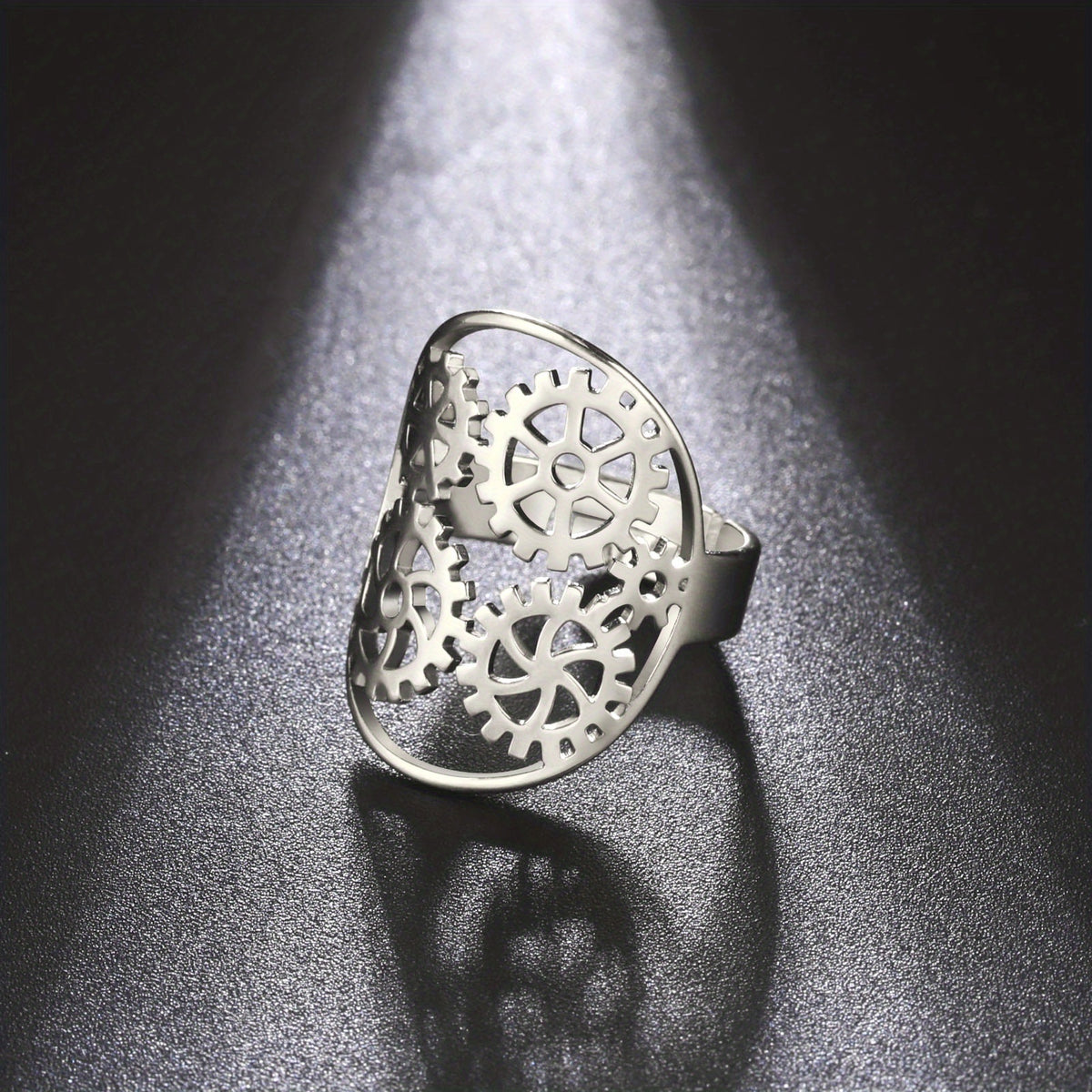 Adjustable Stainless Steel Gear Ring for Men