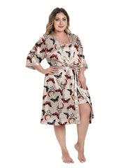  Butterfly Print Satin Pajama Set