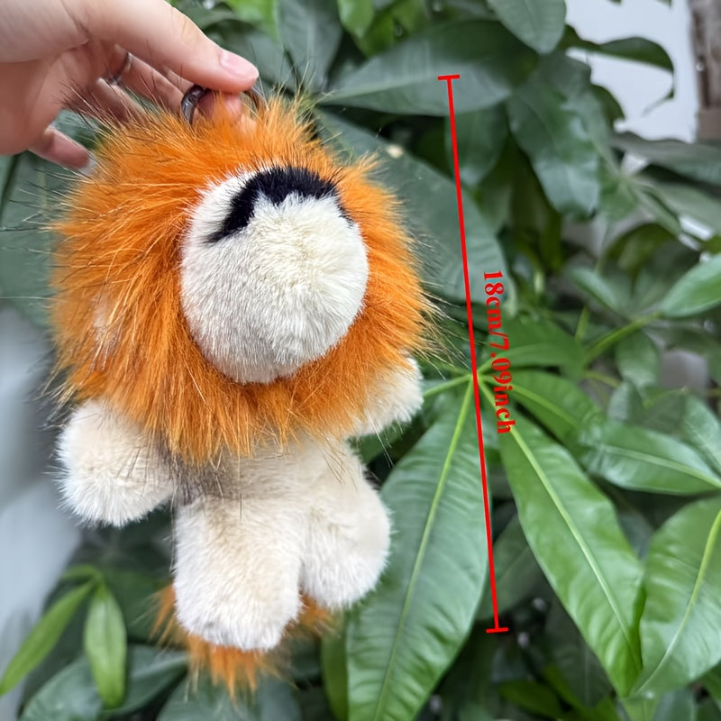 Plush Lion Keychain Fluffy Face & Mane Durable Stuffed Animal Charm