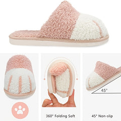 Women's Plush Indoor Slippers Warm Slip-on Shoes House Non-slip Flat