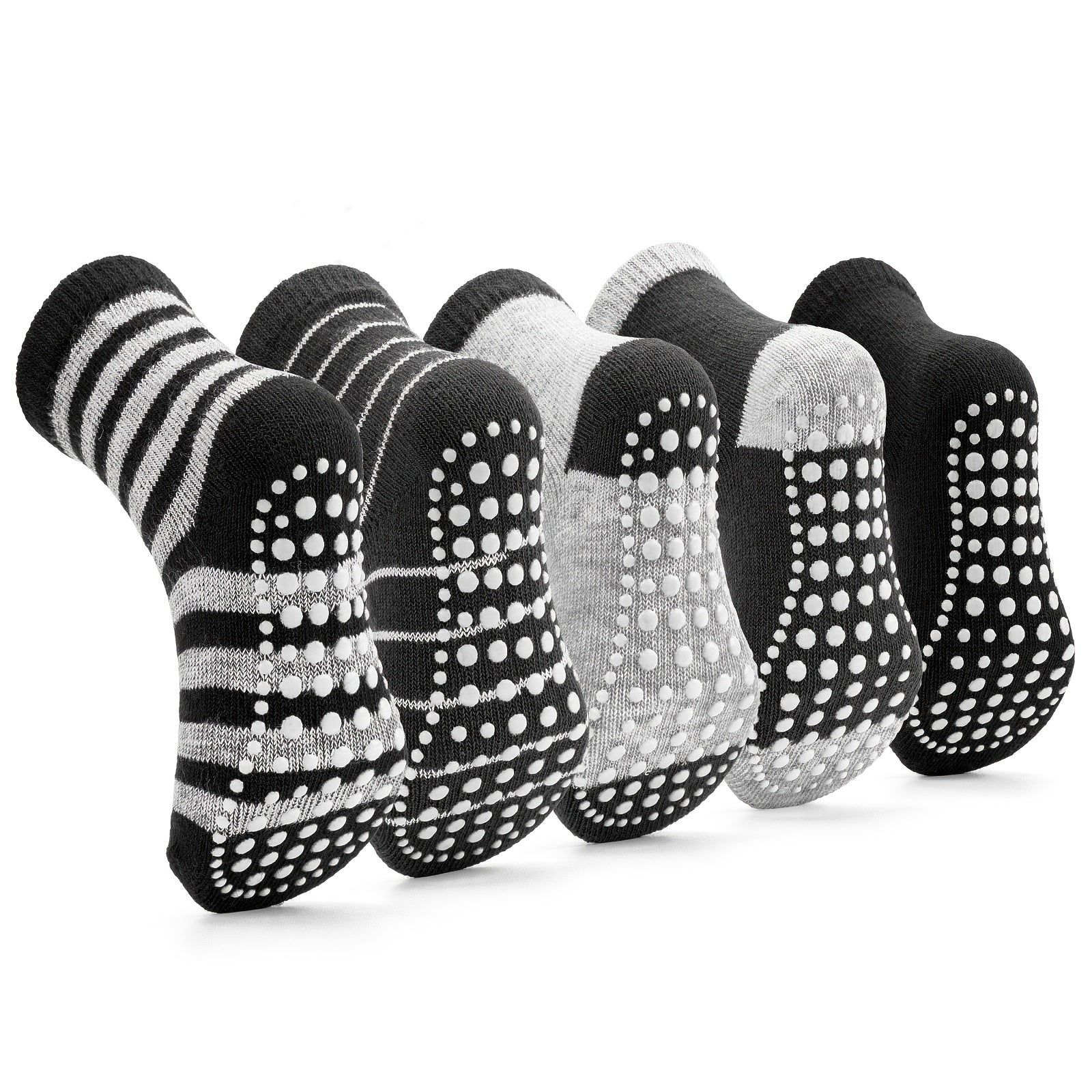Kids Non Slip Striped Crew Socks, 5 Pairs