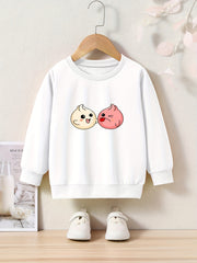 Girls Cartoon Buns Sweatshirt Crew Neck Tops for Fall Winter