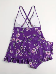  Ditsy Floral Print V Neck Top & Panty Tankini Set
