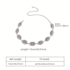 Silvery Hollow Oval Waist Chain Geometric Flower Carved Metal Body Chain