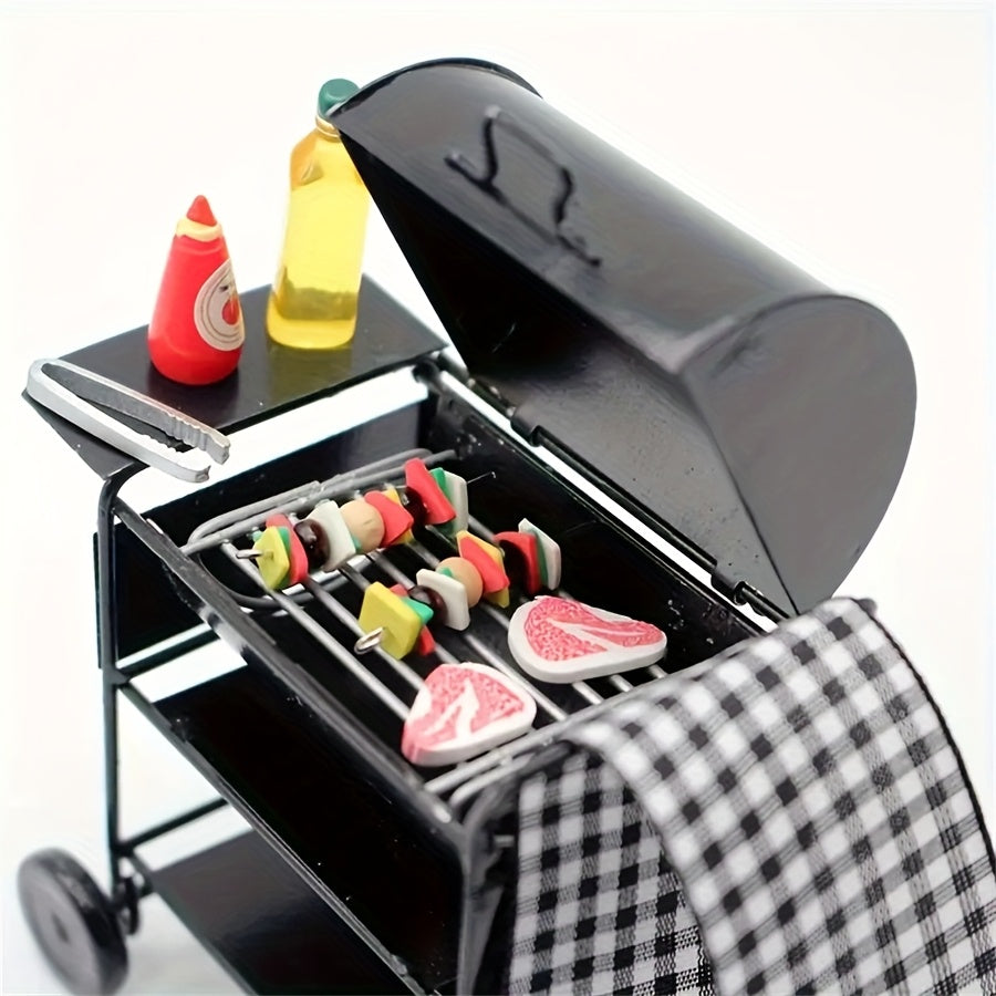 Mini BBQ Grill Model for Dollhouse Metal Outdoor Scene Decor