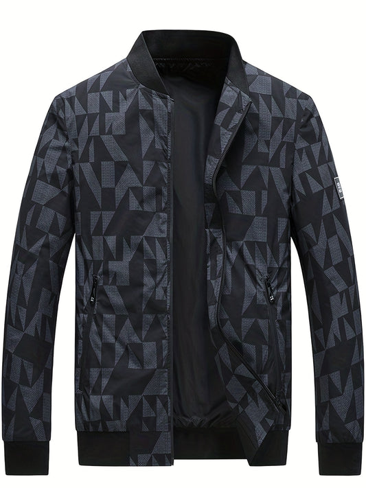 Geometric Print Men's Casual Zipper Pockets Jacket Coat