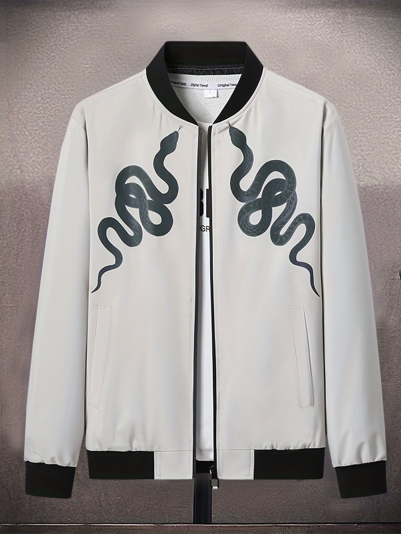 Men's Casual Snake Pattern Windbreaker Jacket Coat