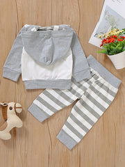 2pcs Baby Boys Elephant Hoodie & Striped Pants Set