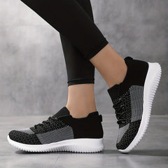 Women's Lace-up Knit Breathable Running Shoes Non-slip Mesh Sneakers