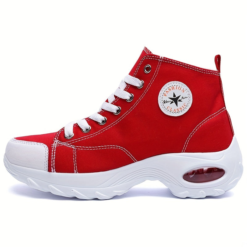 Women's Leisure Air Cushion Sneakers Thick Bottom Mid Top Canvas Shoes