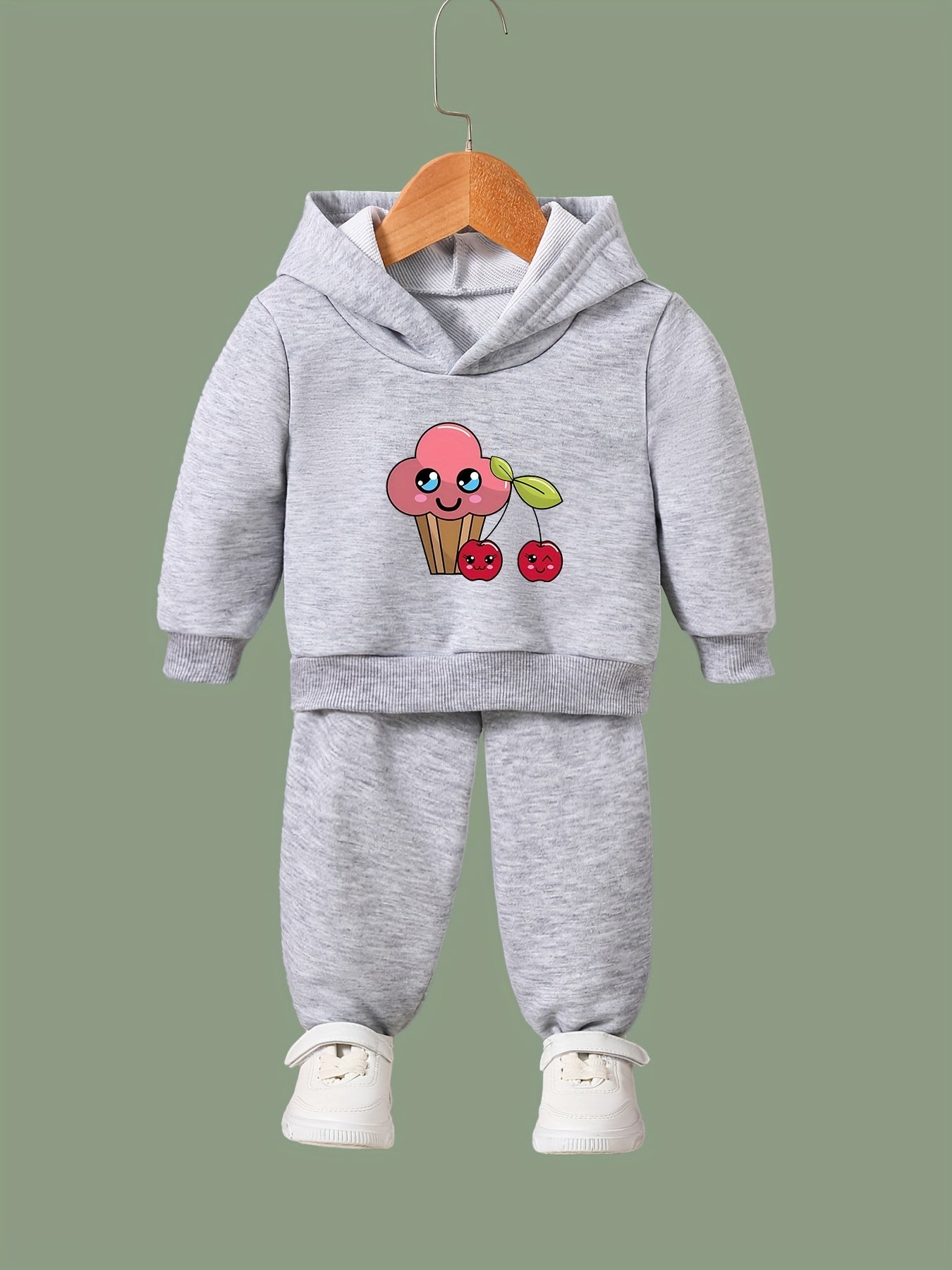 2pcs Girls Activewear Sets Sweet Cherries Pattern Breathable Sports Outfits
