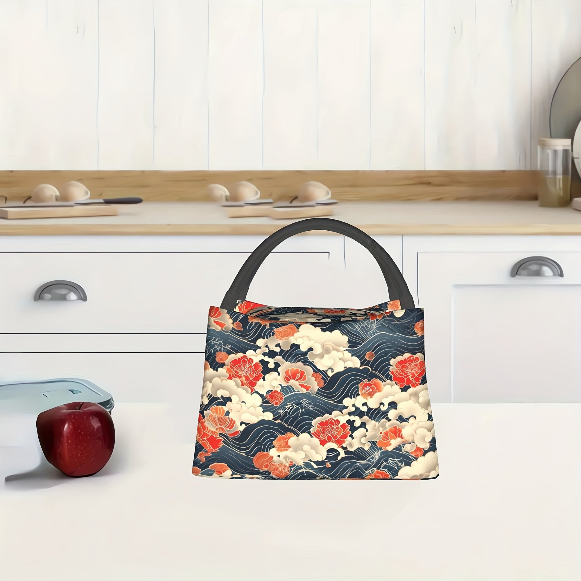 Floral Waves Insulated Lunch Bag for Beaches and Hikes