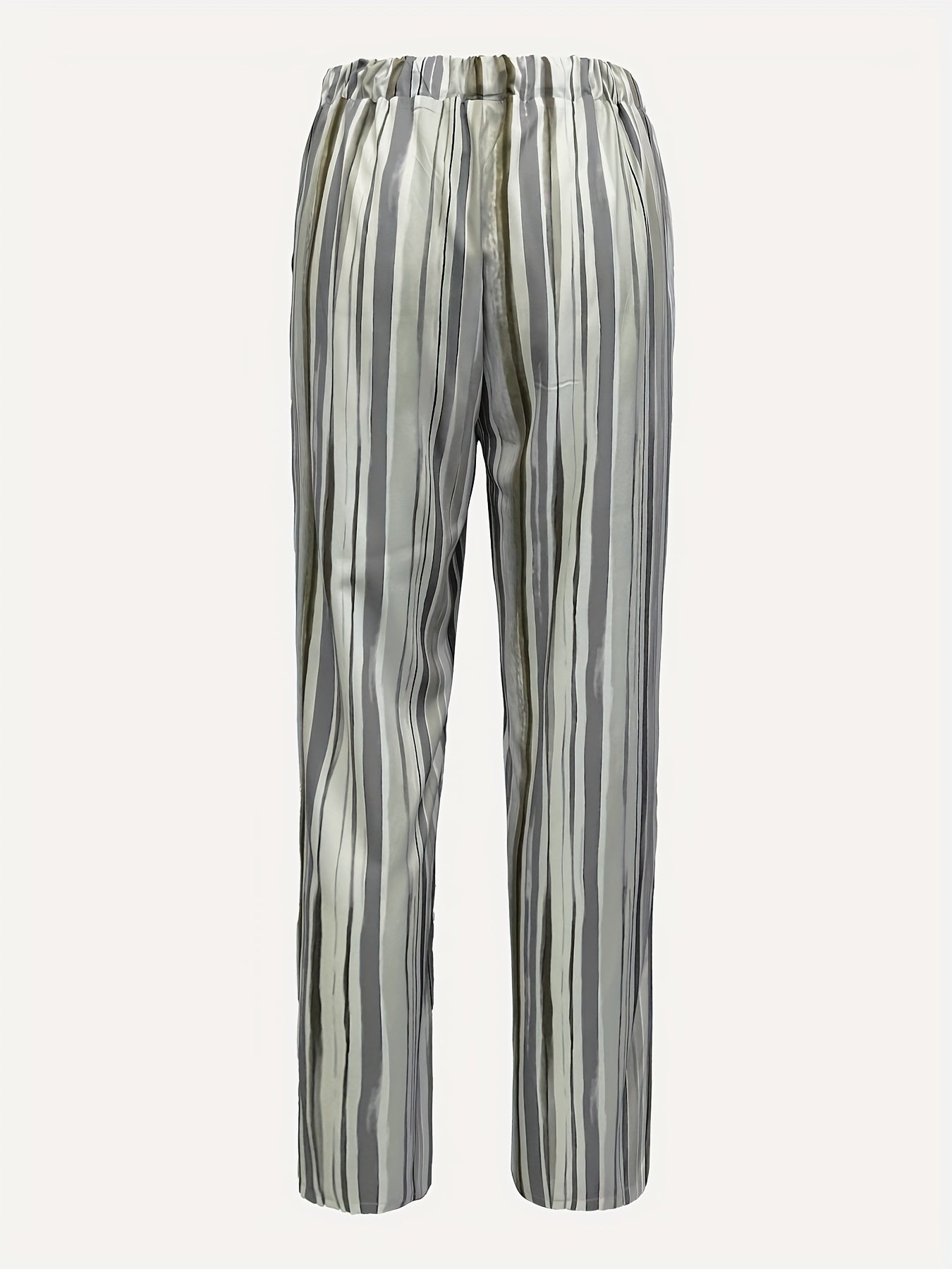  Stripe Print Drawstring High Rise Straight Leg Trousers