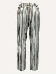  Stripe Print Drawstring High Rise Straight Leg Trousers