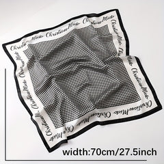 Houndstooth Print Satin Square Scarf Bandana Neckerchief Head Wrap
