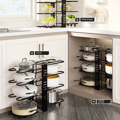 Adjustable Pot Rack Organizer Kitchen Shelves Pot Storage Rack