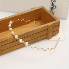 Faux Pearl Wavy Alloy Headband Rhinestone Hair Accessories