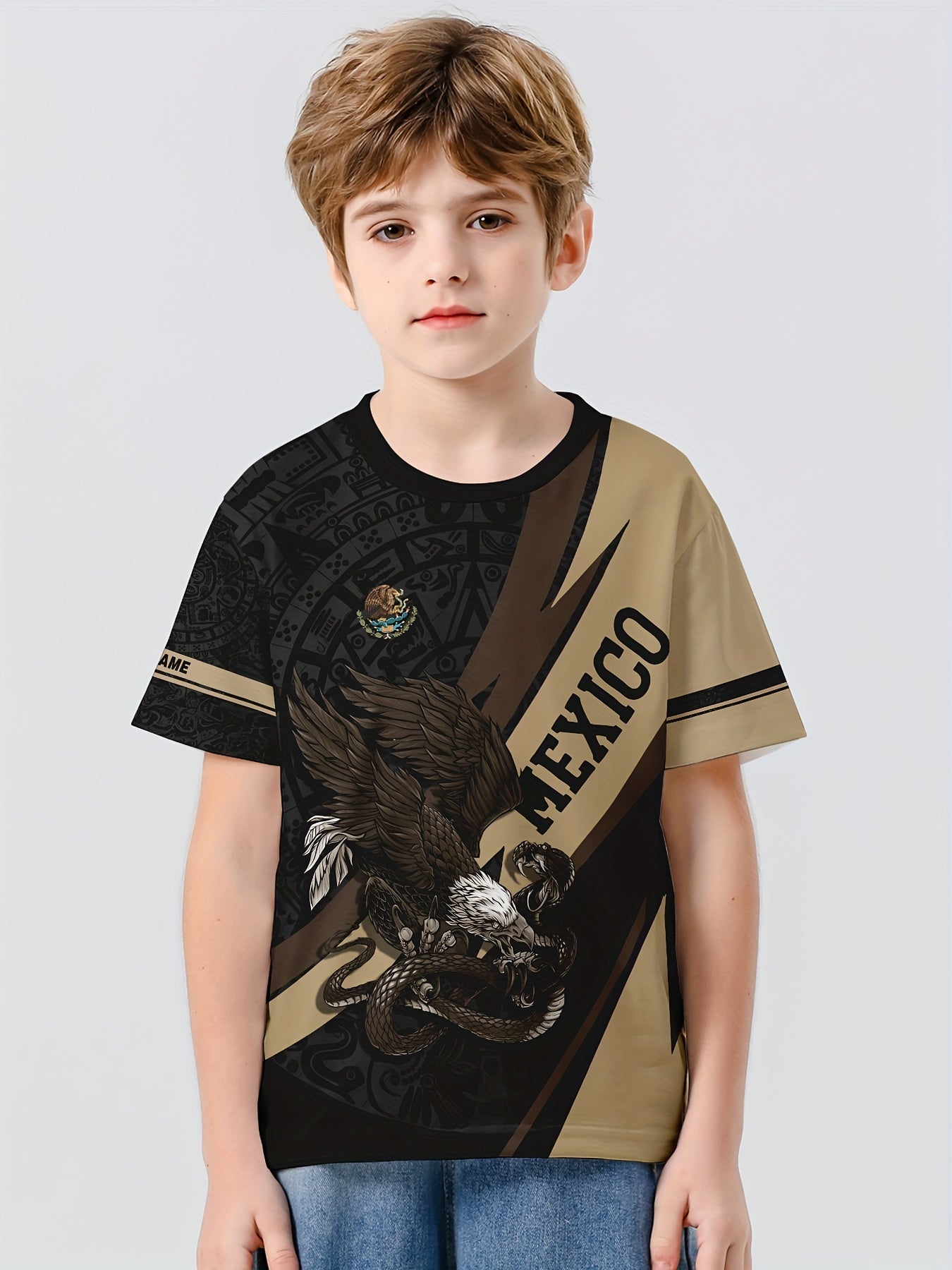 MEXICO Eagle 3D Print Children's Vitality T Shirt Boys Summer Sports Lightweight