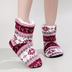 Snowflake Slipper Boots Christmas Warm & Cozy Plush Lined Indoor Fuzzy Shoes