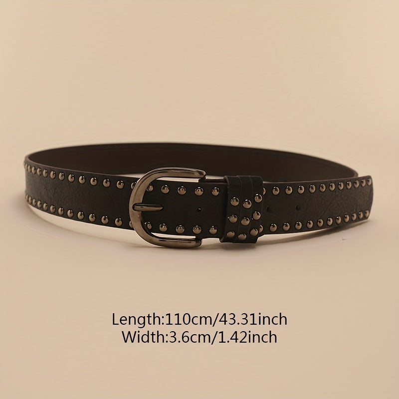 Vintage Oval Pin Buckle Belt PU Leather Rivet Jeans Pants Belt For Women