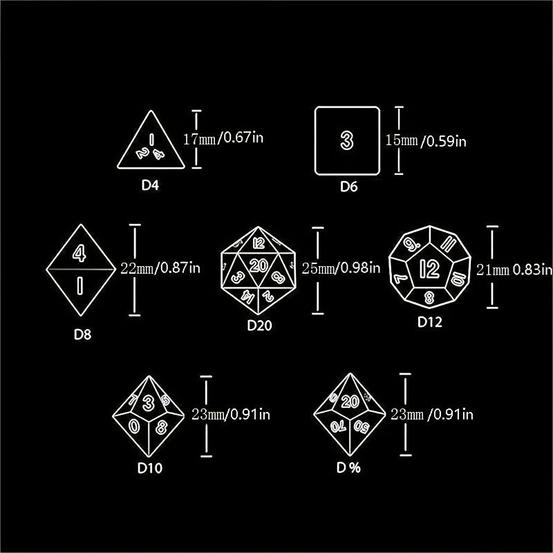 7pcs Metal Dice Set for Board Game Desktop Accessories