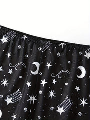  Moon & Star Print Racer Back Crop Top & Shorts Underwear Set