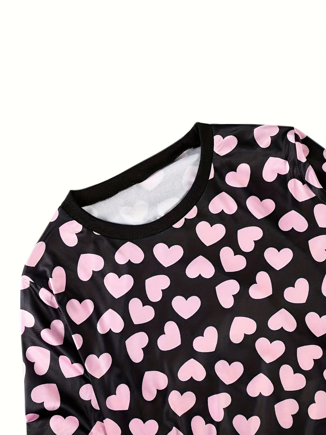  Heart Print Lounge Set Long Sleeve Top & Joggers Pajamas 2 Piece