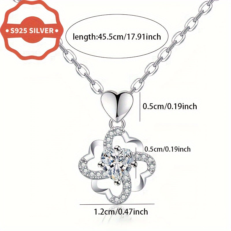 925 Silver Clover Pendant with Heart Charm for Everyday Wear