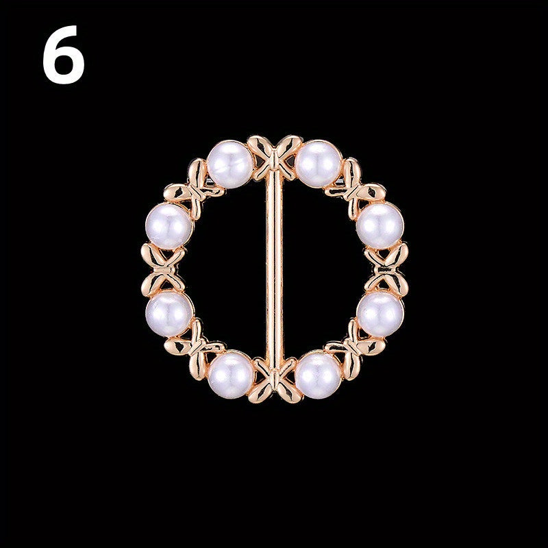 Faux Pearl Round Buckle Women Dress Scarf Pin Brooch