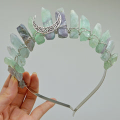 Amethyst Crystal Crown Headband Quartz Tiara Moon Goddess Bridal Headpiece