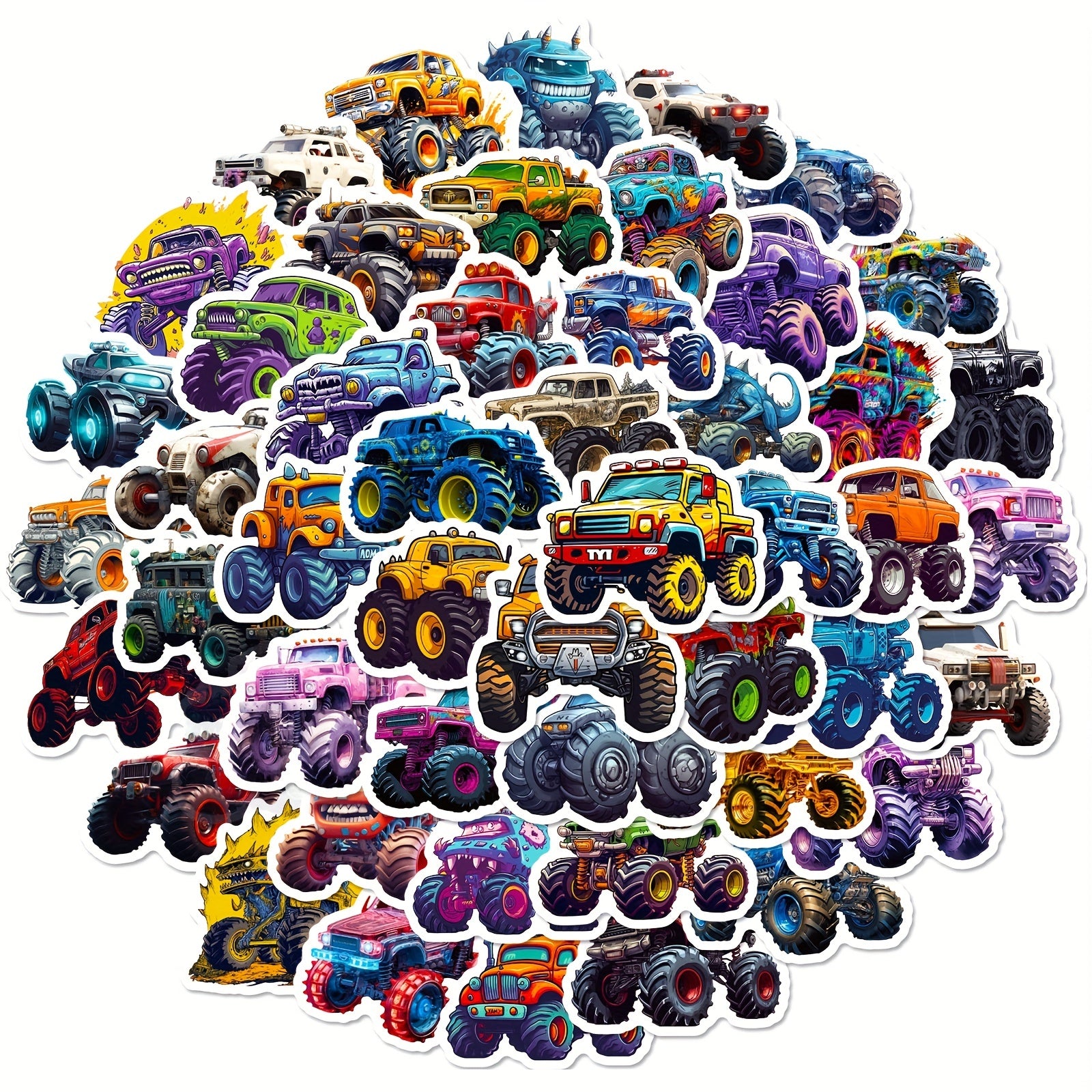 50pcs Monster Truck Stickers Waterproof for Water Bottles Skateboard Car Bike