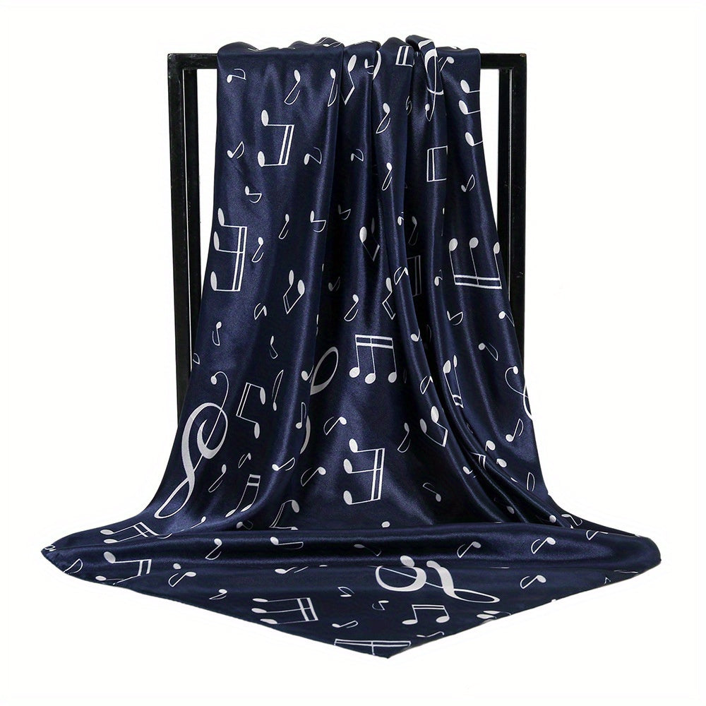 Musical Note Print Silk Square Scarf Satin Shawl for Women