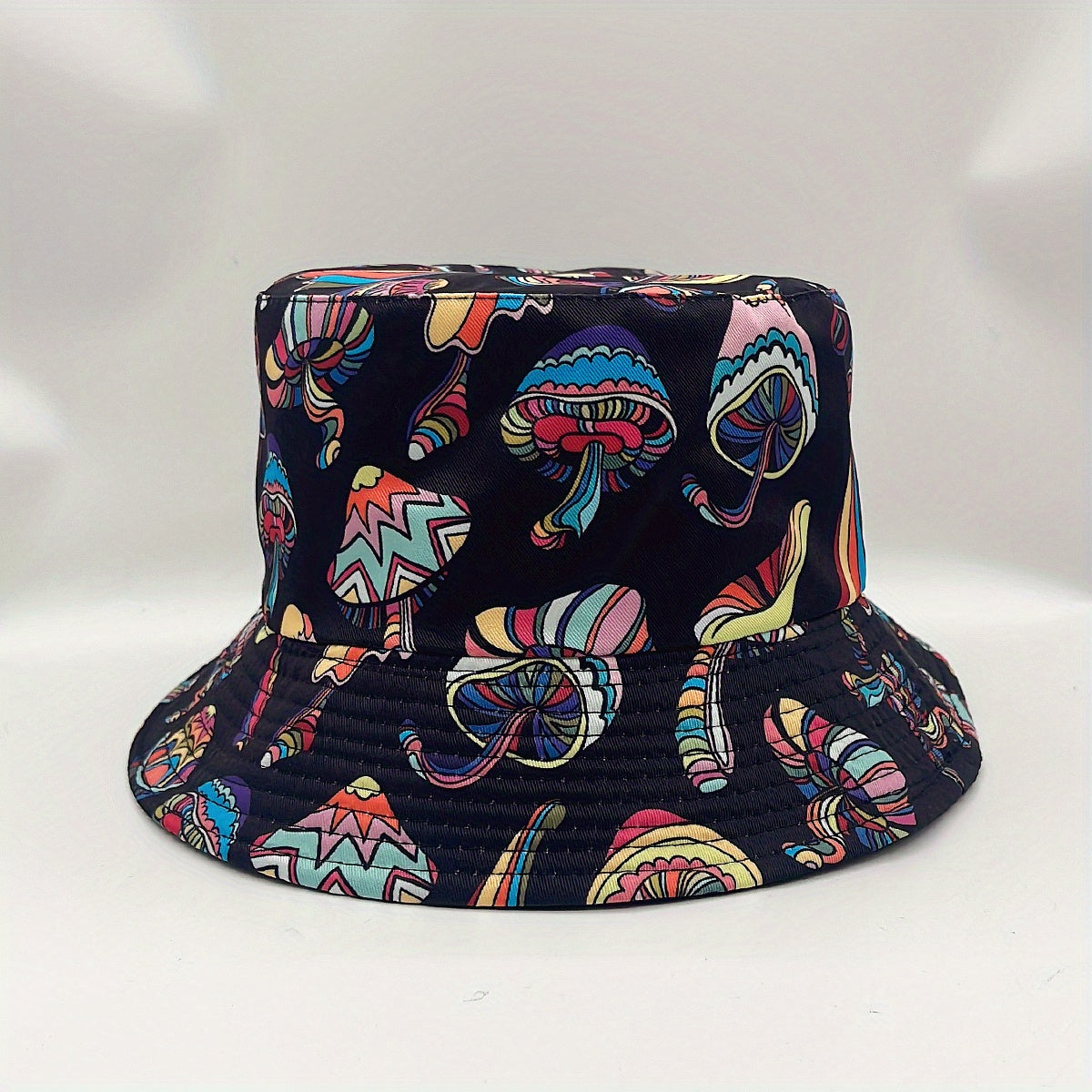Y2K Mushroom Print Reversible Bucket Hat Hip Hop Sunshade Cap