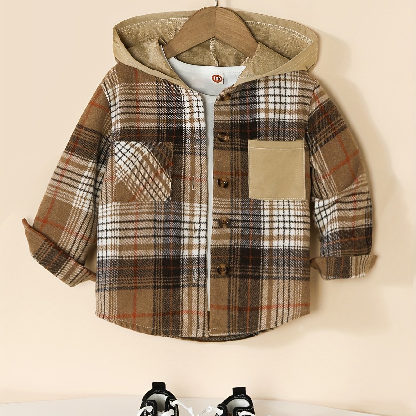 Boy's Plaid Hooded Button Up Shirt