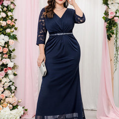  Colorblock Sequin Lace Bridesmaid Maxi Dress
