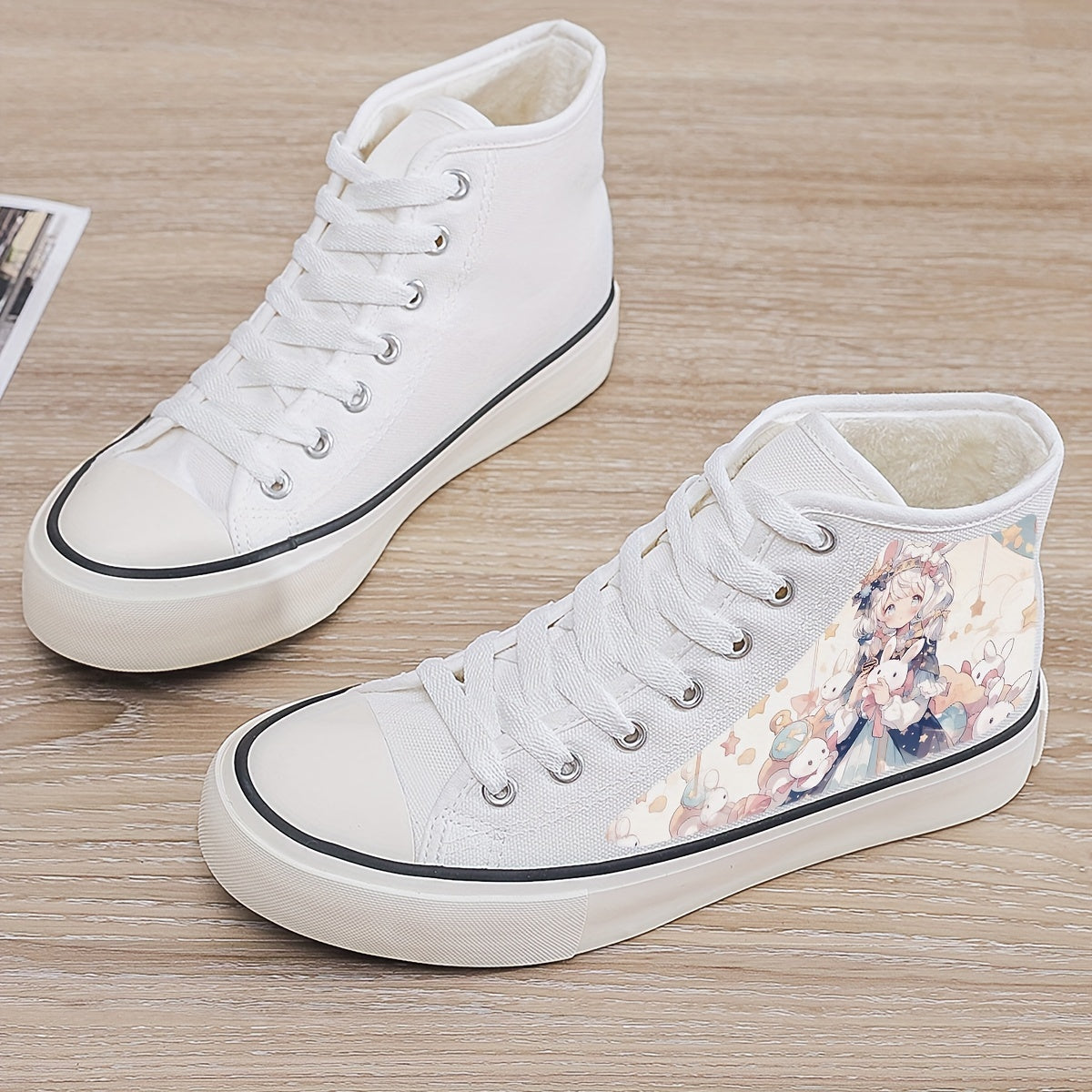 Anime Plush Lined Chunky Canvas Sneakers Flat Heighten Fall Winter Warm