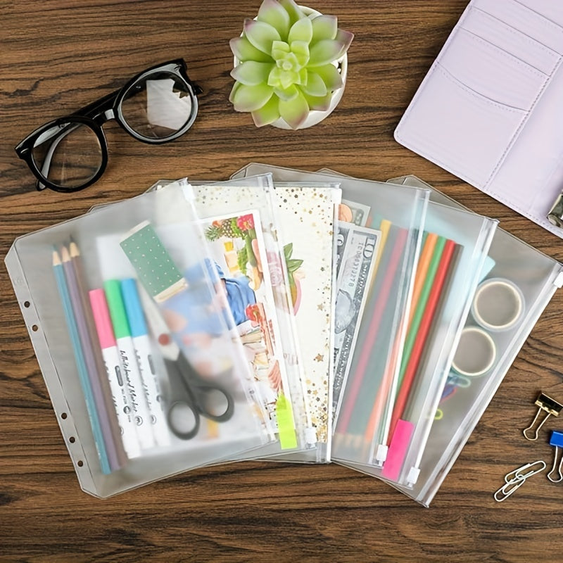 30pcs A6 Binder Pocket 6 Holes Budget Envelopes Clear Zipper Ring Bag