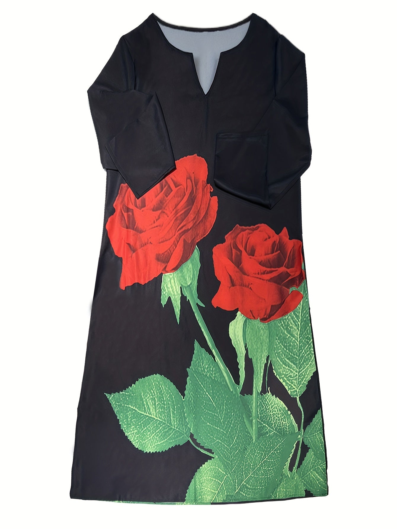  Rose Print V Neck Maxi Dress