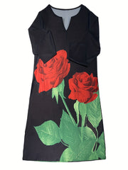  Rose Print V Neck Maxi Dress