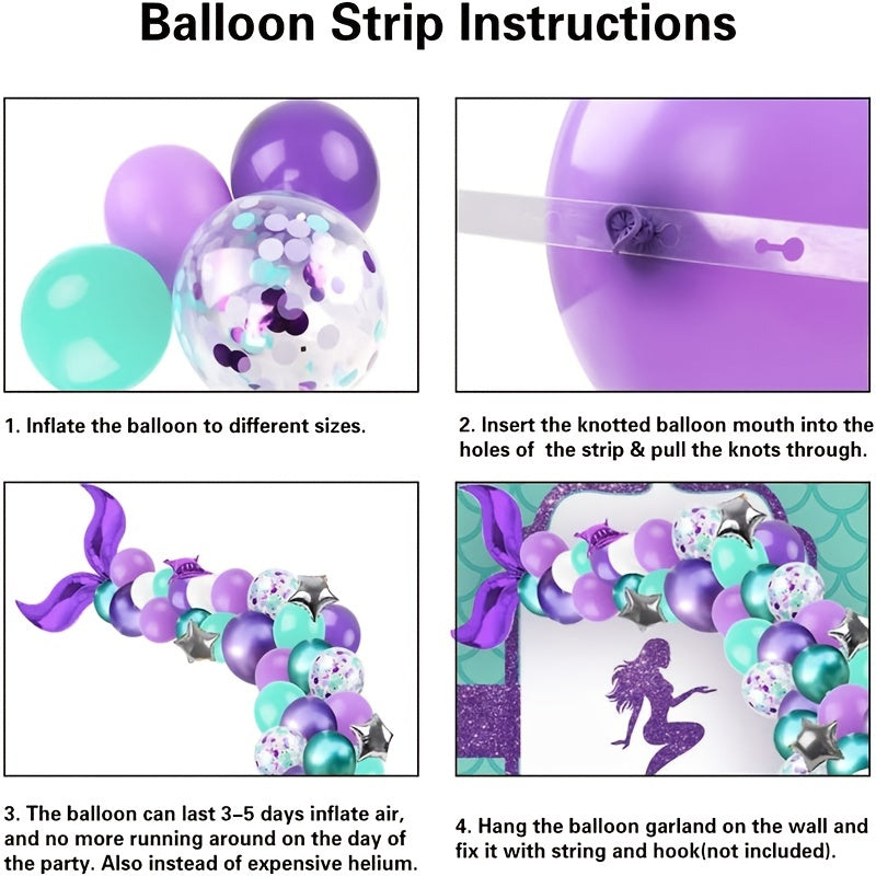 Mermaid Balloon Flower Ring Set with Purple & Green Puffer Balloons