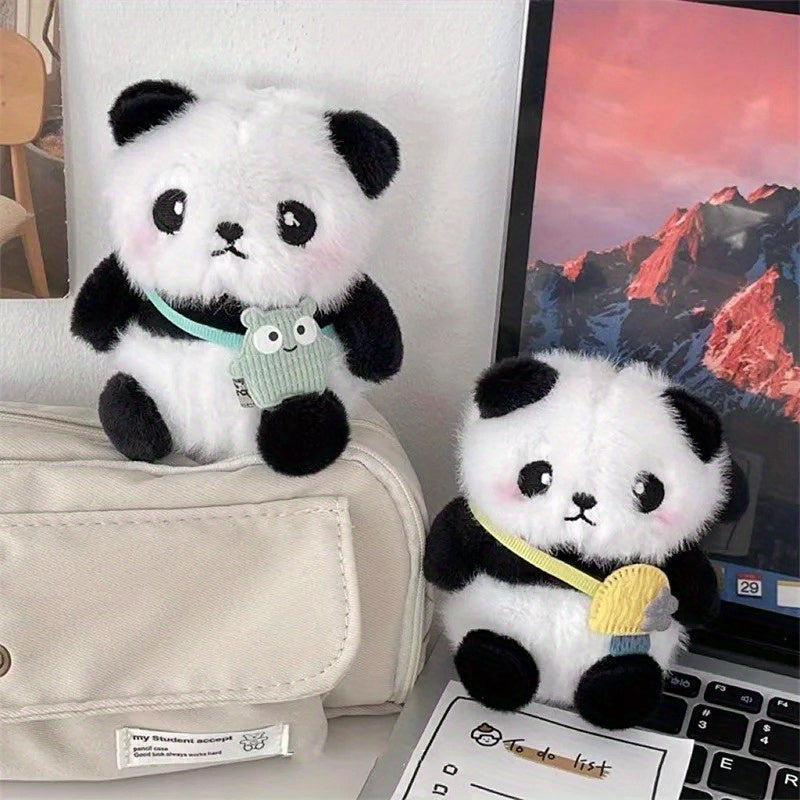 Faux Fur Panda Keychain Set - 2pcs Animal Keyring, Birthday Gift
