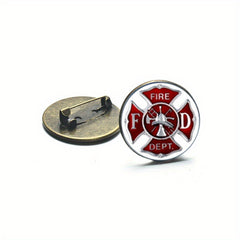 Fire Dept. Pattern Brooch in Silver/Bronze