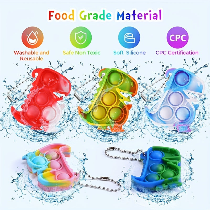 24 PCS Mini Dino Pop Fidget Toys Keychain Classroom Prizes Boys And Girls