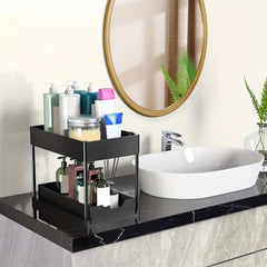 2 Tier Sliding Cabinet Basket Organizer Under Sink Storage Bathroom Kitchen