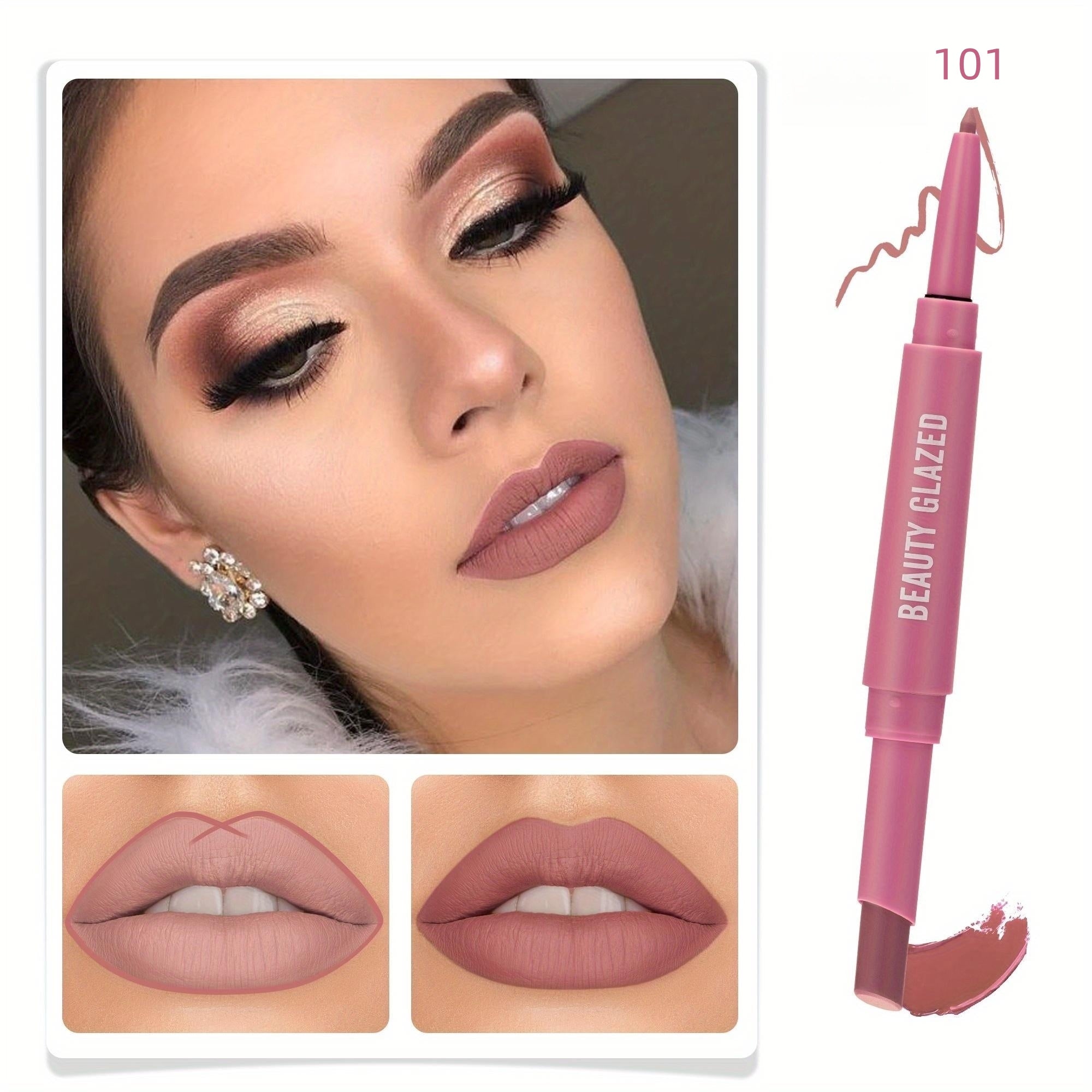 2-in-1 Lip Liner & Lipstick Set Matte Waterproof Durable Gift